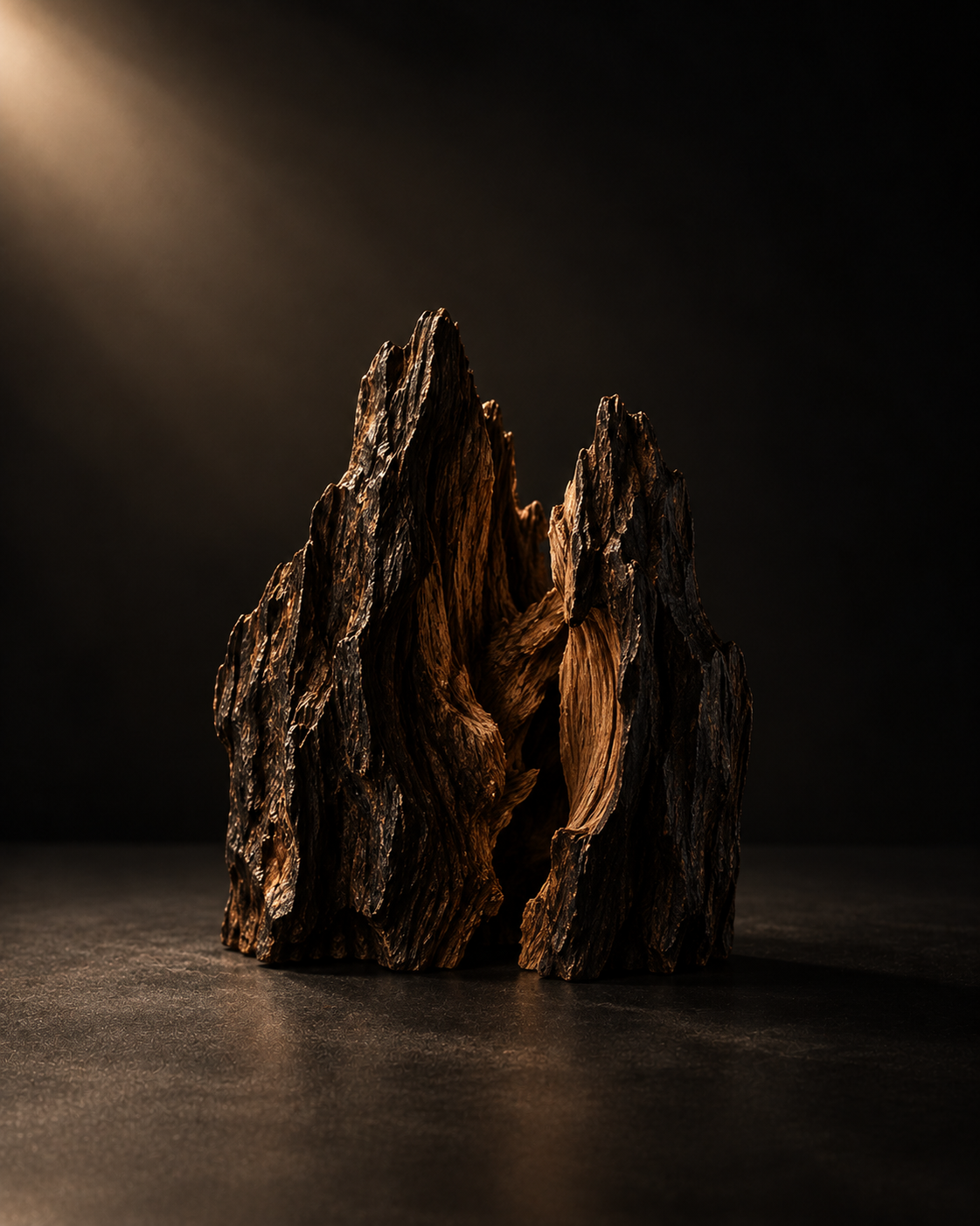 Oud wood composition on a dark background